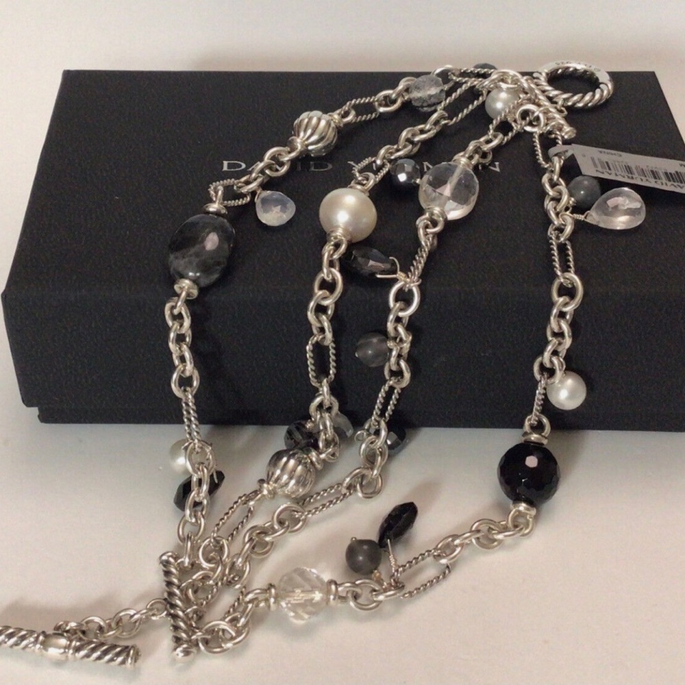 David Yurman Tuxedo Briola 4 Strand Beaded Bracelet Onyx and Pearls NWT